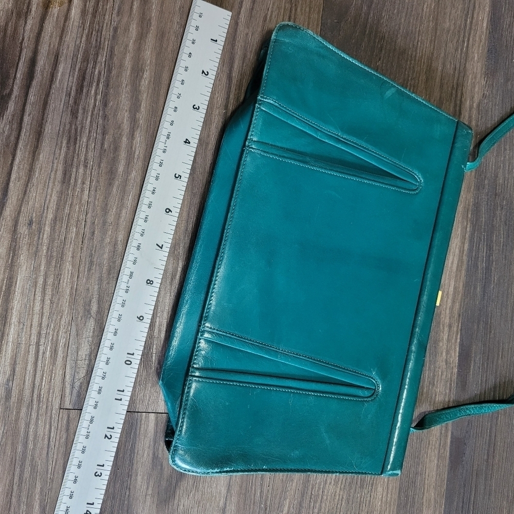 VTG 80s Barbara Bolan Made In Italy Leather Crossbody Clutch Purse Green - Picture 9 of 9